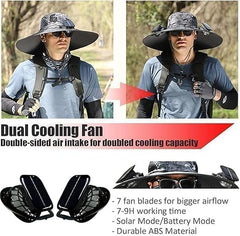 AEDNX fishing hat with solar-powered dual fans for outdoor cooling