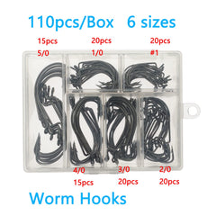 Worm hooks come in six sizes for bass fishing