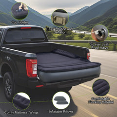 Afurkuot truck bed air mattress shows cup holders for secure beverages