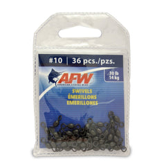 AFW brass swivels in black size 10 prevent line twisting during saltwater and freshwater fishing