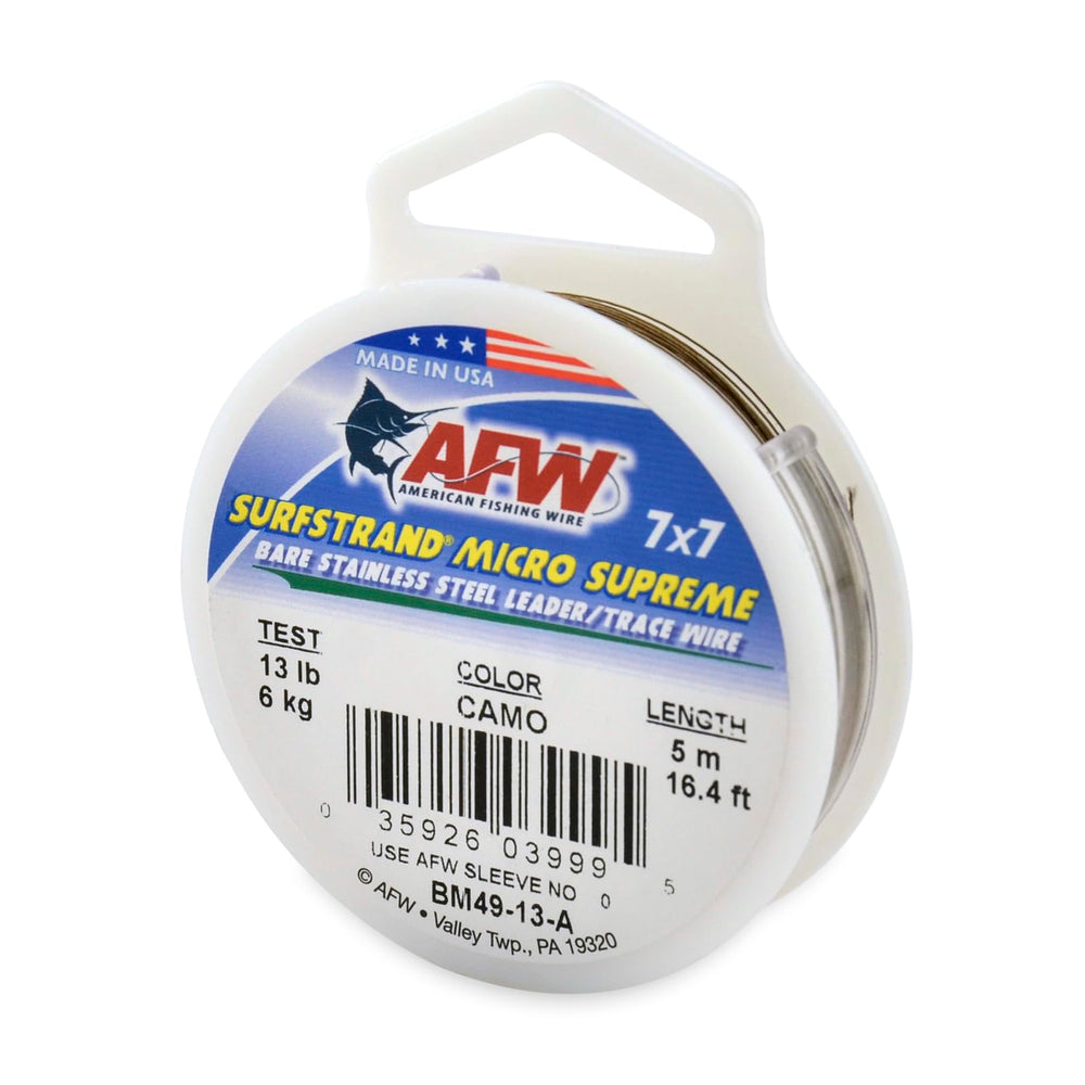 AFW Surfstrand Micro Supreme wire bare 7x7 leader, flexible and knot-friendly for rigs.