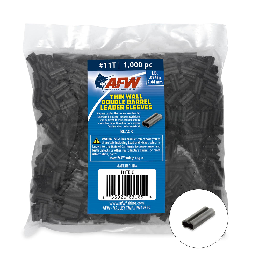 AFW thin-wall crimp sleeve 11T-096 black for low-profile leader crimps.