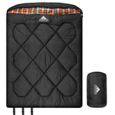 AGEMORE 0-degree double sleeping bag in winter setup provides warm family camping comfort.