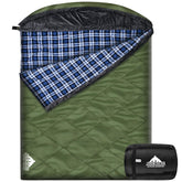 AGEMORE Cotton Flannel Double Sleeping Bag hood close-up shows warmth-ready design.
