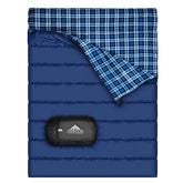 AGEMORE cotton flannel double sleeping bag packed in compression sack for travel.