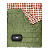 AGEMORE cotton flannel double sleeping bag packed in compression sack for easy traveling.