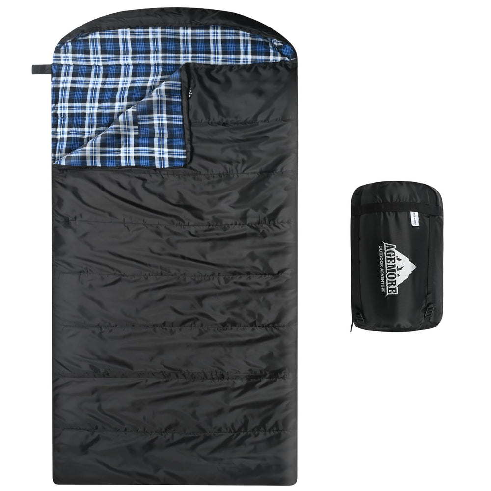 AGEMORE Cotton Flannel Sleeping Bag hood close-up highlighting warmth for chilly nights outdoors.