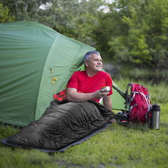 AGEMORE Cotton Flannel Sleeping Bag rolled into a compact lightweight compression sack for travel