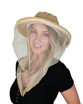 Front view of AGGAFA beige mosquito head net hat