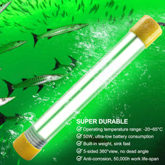 AGOOL green LED 50W underwater light draws prawns, squid, and fish.