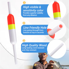 Slender wooden slip bobber casting with minimal splash