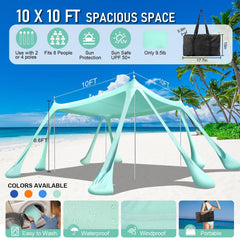 Ahititi sun shelter with UPF50 protection blocks sun on sunny beach days