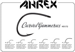 Ahrex Nordic Salt Curved Gammerus Hook close-up showing large gape and black nickel finish