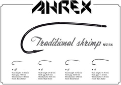 Ahrex NS156 Nordic Salt upturned-point hook enhances hooking power on shrimp patterns.