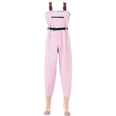 Aikelai PVC insulated chest waders in pink full view for waterproof protection.