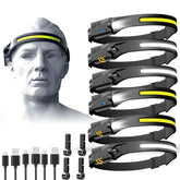 Aikertec Rechargeable Headlamp 6pcs pack shows a broad beam for wide-area nighttime visibility.