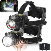 Aikertec rechargeable headlamp demonstrates long beam range for night hiking.