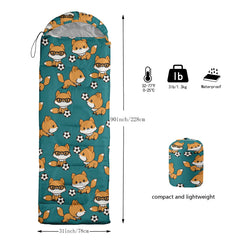 AILONEN sleeping bag fox print blue interior demonstrates roomy space for adults and kids.