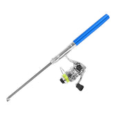 Airshi pocket fishing rod with blue reel, compact assembly for travel-friendly fishing