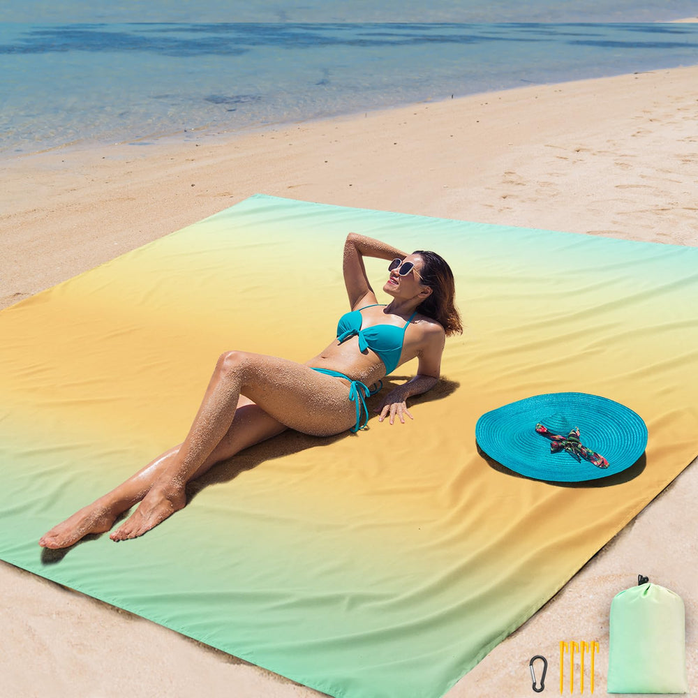 AISPARKY beach mat folded compact for easy travel and storage.