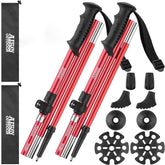 AISUNOUTDOOR red trekking poles extended to show adjustable height for versatile hiking.