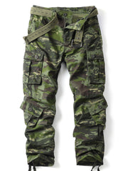 AKHIKING men's camo cargo pants with 8 pockets for secure gear storage outdoors