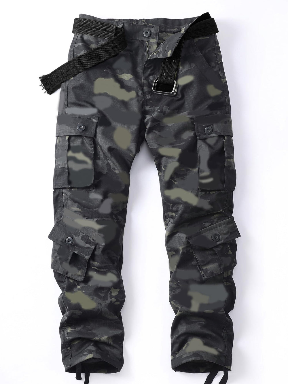 AKHIKING men's camo cargo pants fabric texture highlighting breathable blend and durability.