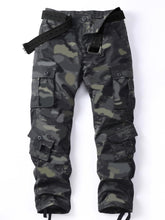AKHIKING men's camo cargo pants front view for outdoor comfort and durability.