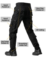 AKHIKING men's fleece-lined cargo pants hem drawstring for wind protection