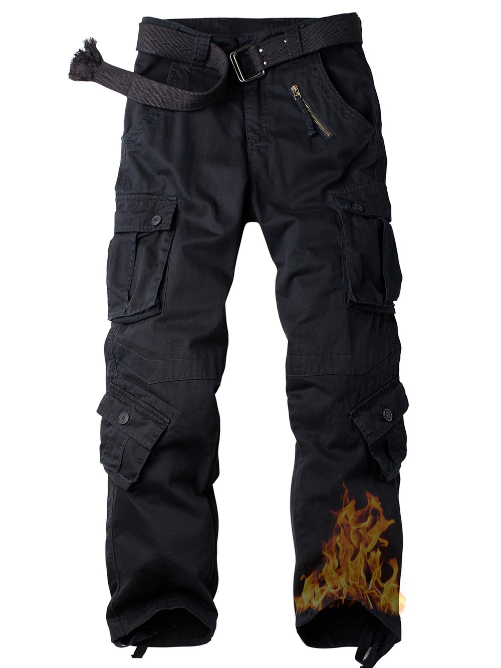 AKHIKING men's fleece-lined cargo pants fabric close-up, warmth and soft touch for cold trails.