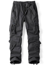AKHIKING women's cargo pants d-gray front view shows 8-pocket layout for outdoor use.