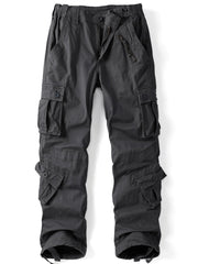 AKHIKING women's cargo pants d-gray front view shows 8-pocket layout for outdoor use.