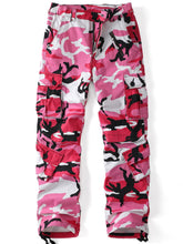 AKHIKING women's cargo pants pink camo full view for outdoor wear and comfort