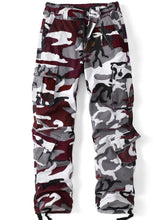 AKHIKING Women's cargo pants wine front view showing eight practical pockets for outdoor storage.