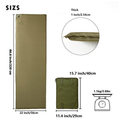 Akmax MT camp mat inflated to 68 by 22 by 1 inches for outdoor comfort.