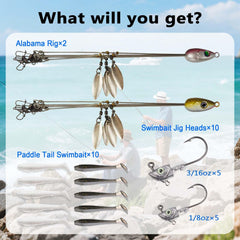 Close-up of Alabama rig lures kit detail 2 showing 3D eyes