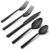 Alata Potter Black 45-piece forged silverware set close-up of satin finish for everyday dining