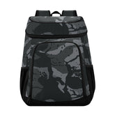 ALAZA backpack cooler with abstract geometry camo, ready for outdoor adventures.