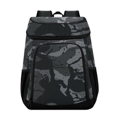 ALAZA backpack cooler with abstract geometry camo, ready for outdoor adventures.