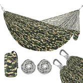 ALAZA Army Camo Hammock setup view demonstrates quick, tool-free camping setup.