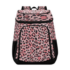ALAZA Leopard Pink Cooler Backpack front view with spacious interior for meals and drinks