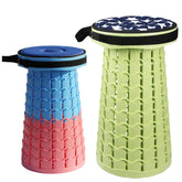 ALEVMOOM collapsible stool folded for easy transport and storage.