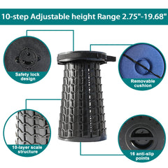 ALEVMOOM portable stool with shoulder straps and carabiner for easy transport.