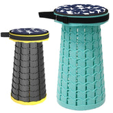 ALEVMOOM collapsible stool folded for compact storage during travel.