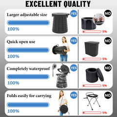 Height-adjustment feature in ALEVMOOM XXL portable toilet enables comfortable seating.