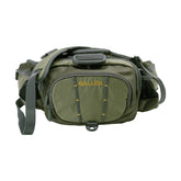 Allen Eagle River lumbar pack main-compartment-access enables quick fly box retrieval on the river.