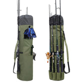 Exterior view of Allnice canvas fishing rod organizer bag in khaki green