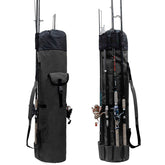 Allnice canvas fishing rod and reel organizer bag exterior in black with khaki green trim
