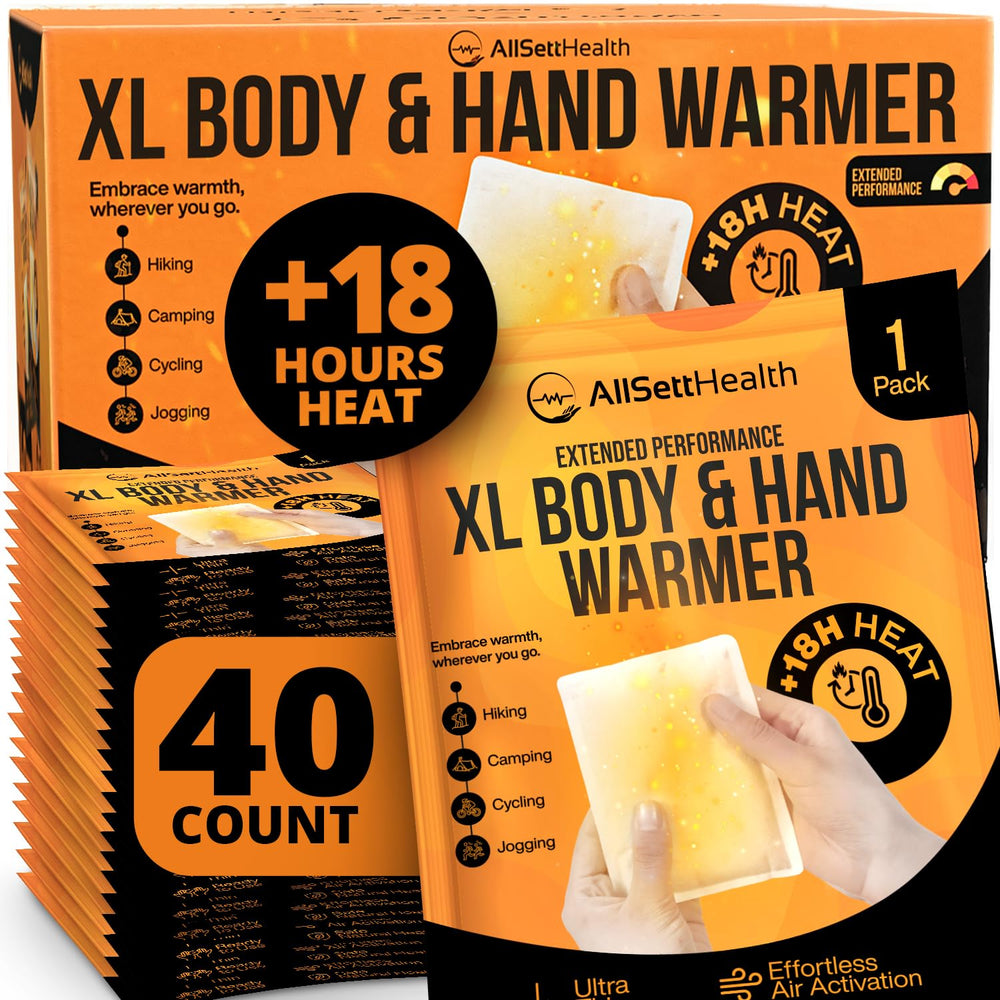 AllSett Health natural large hand warmers bulk pack providing long-lasting warmth for outdoor days