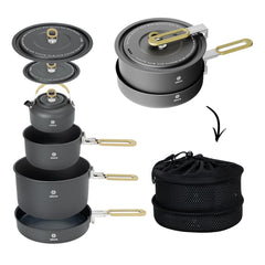 Alocs camping cookware set assembled for compact storage and easy transport.
